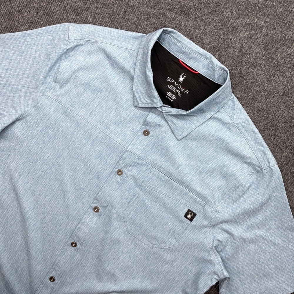 Spyder Mens L Short Sleeve Button Up Shirt Light Blue Performance Golf NWT